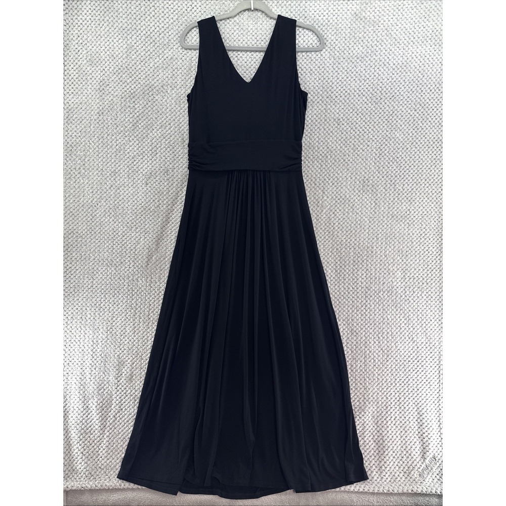 Boden Fit and Flare A-line Maxi Dress Womens US 10R Black Jersey Stretch V-Neck